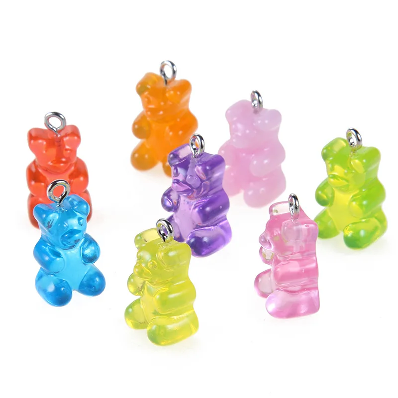 

10pcs Wholesale Bear Resin Charm Candy Jelly Color Small Bear Charm Necklace Earrings Accessories Charms For DIY Jewelry Making, Multi color