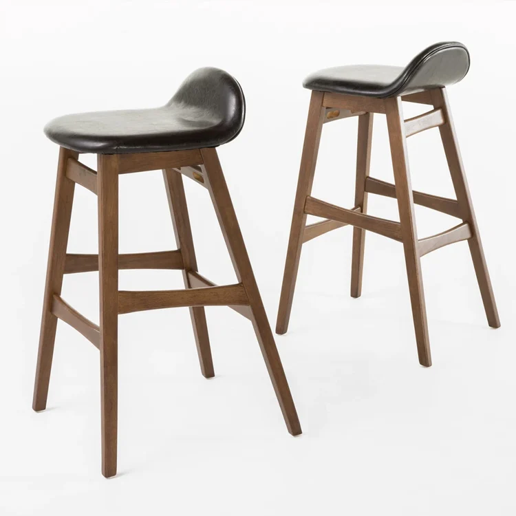 

Dark Brown Leather high wooden leg Bar Stool