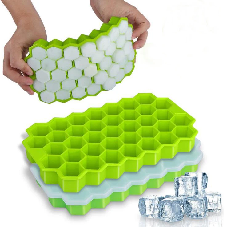 

Hole Ice Maker Molds Easy To Remove Silicone Honeycomb Ice Cube Tray With Lid, Yellow;green;white;purple