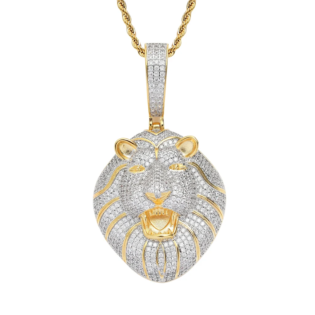 

2021 New Style Fashion Brass Zircon Lion Head Pendant Hip Hop Men Necklace