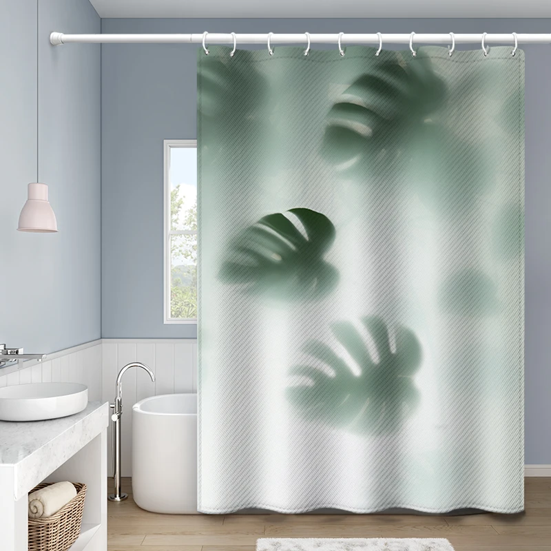 

European White Shower Curtain Solid Color Polyester Fabric Thick Waterproof Curtains Mold Simple Bathroom Set Partition Curtain