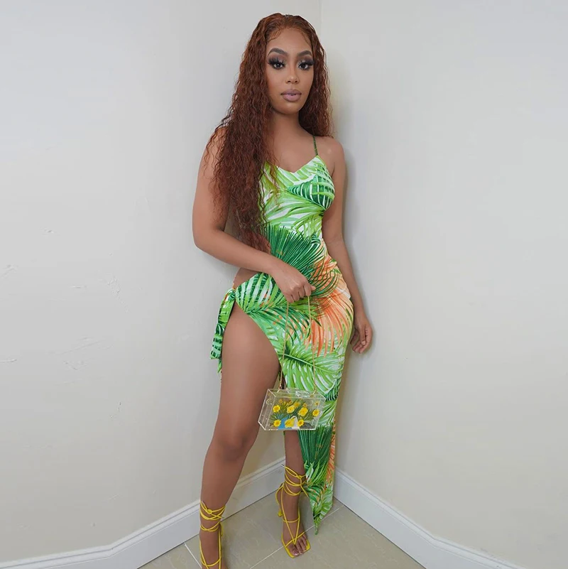 

Bomblook R21DS196 Fashion Pattern Print Maxi Dresses Women Sleeveless Sexy Hollow Out Women Dress Streetwear