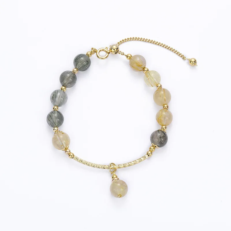 

Exquisite Design Grey Yellow Jade Gemstone Beads Bracelet Gold Plated Beads Twist Chain Multi Color Crystal Bracelet