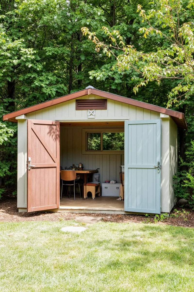 Well-organized garden shed interior