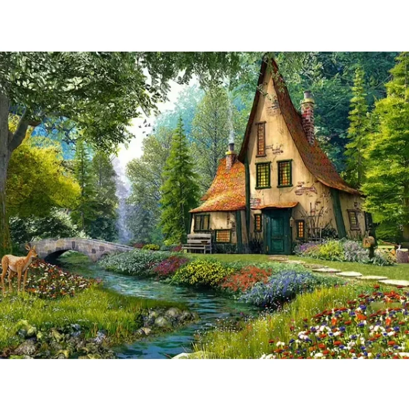 

Wholesale Cheap Diamond Painting Scenery Creek House Full Drill Diamond Embroidery Without Frame For Home Wall Decoration