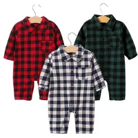 

Hot style baby wear boy and girls winter/fall cute grid Long sleeve romper