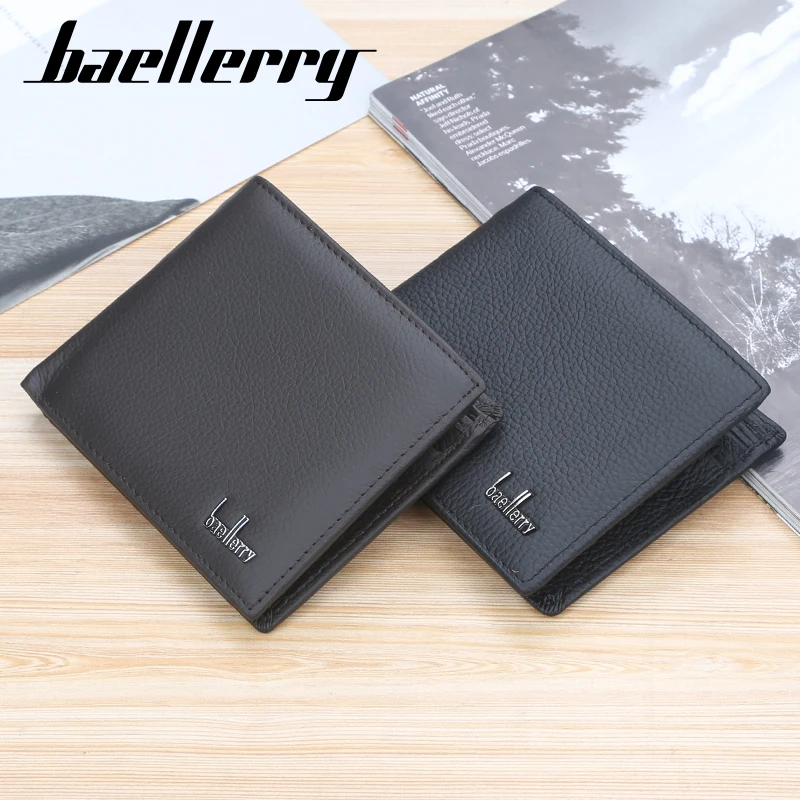 

Baellerrymen wholesale Men Short Wallet Soft Male Purse cow leather coin purse male money clip genuine leather wallet, Black and coffee