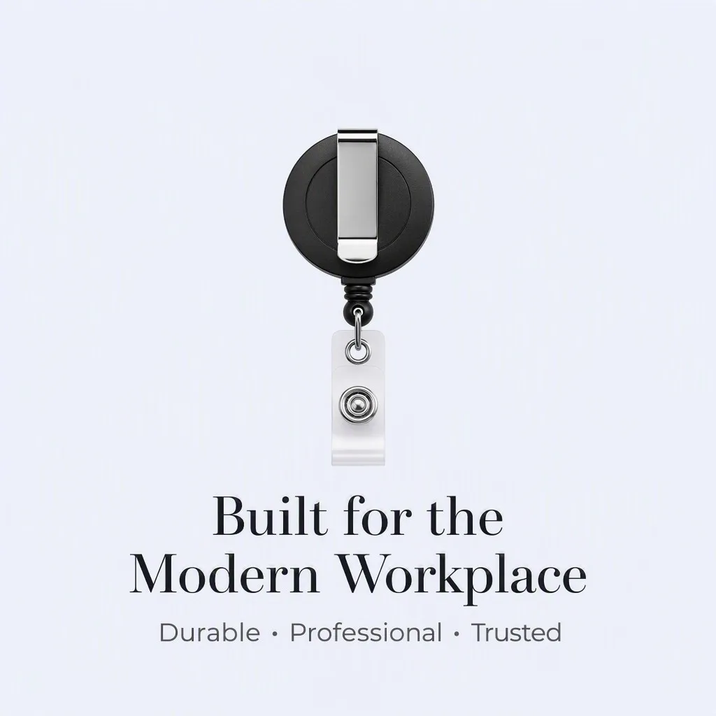 Badge reel closing card with the tagline built for the modern workplace