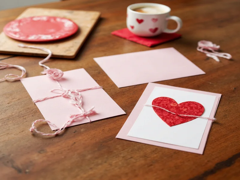 Handmade eco-friendly valentine cards on wooden table