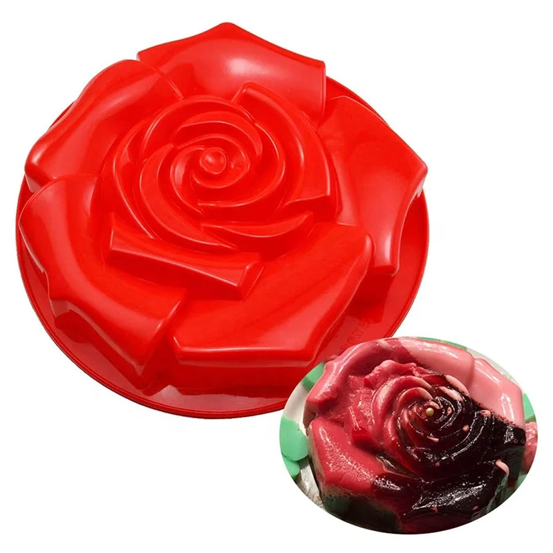 

9.4" Rose Flower Cake Silicone Mold Pan Muffin Bread Pie Flan Tart Mousse Baking Molde Silicone De Rosas, Red