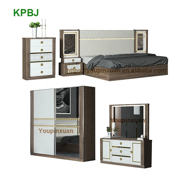 
Customized High Gloss Melamine MDF White Painted Wood Bedroom Sets Furniture 