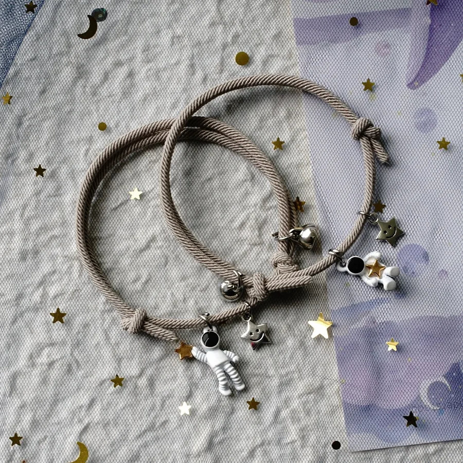 

Valentine's Day Gift Best Friend Lovers Couple Bracelet Astronaut Spaceman Magnetic Star Handmade Adjustable Rope Bracelets