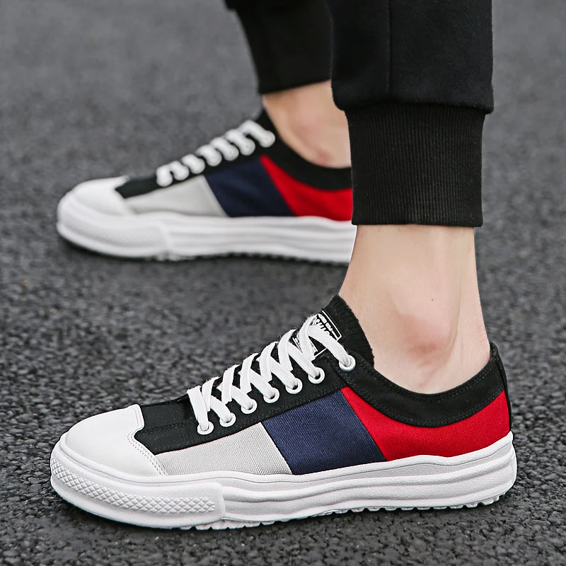 

Wholesale Fashion Color Matching Skateboard Men Casual Canvas Shoes, Optional