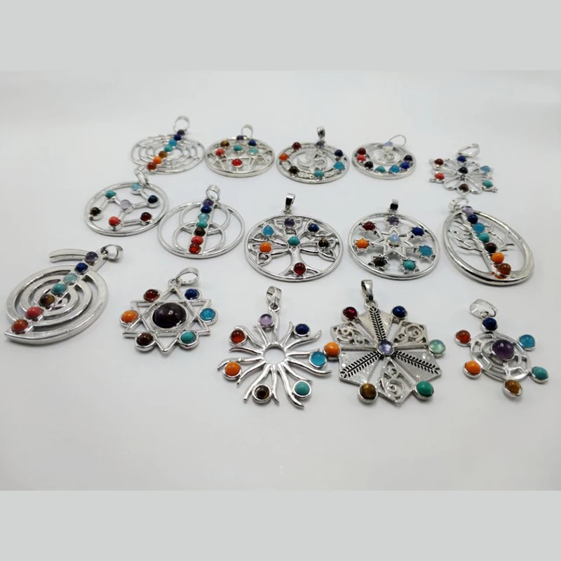 

Hot sale Goddess 7 Chakra natural Stone Pendant for necklace jewelry Wholesale Custom Charm Religious Jewelry, Silver