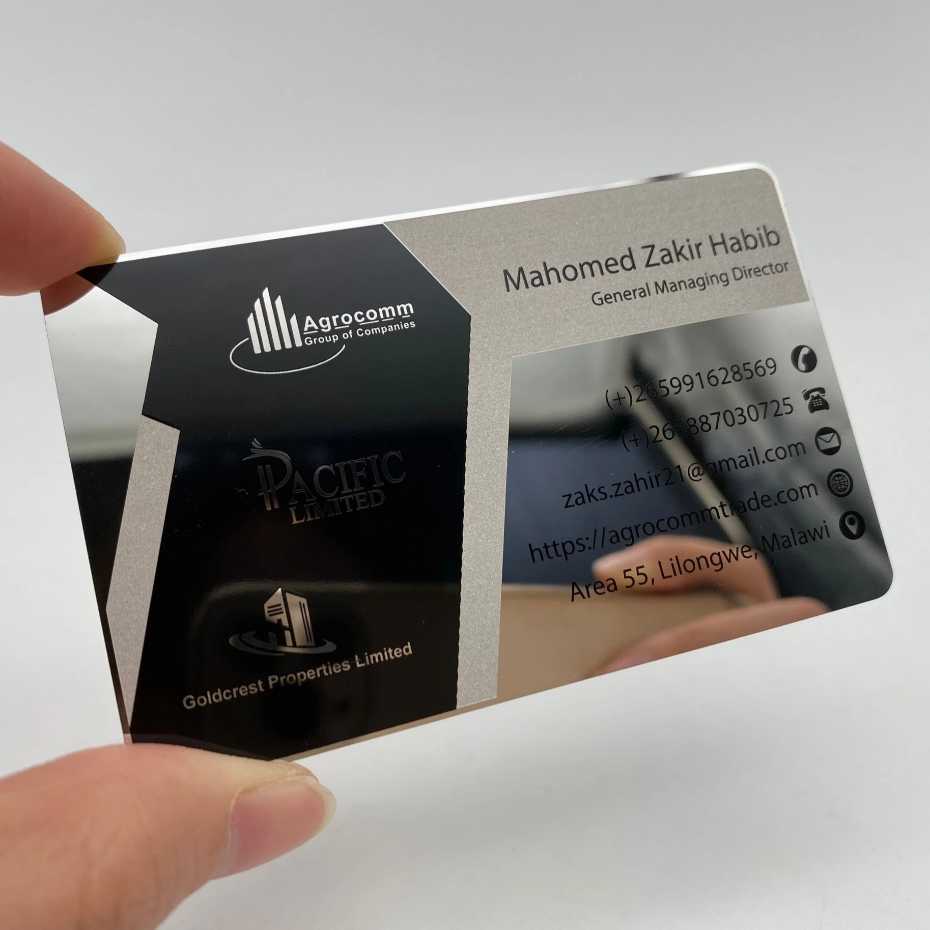 

DU silver mirror and black metal business cards, Cmyk or pantone