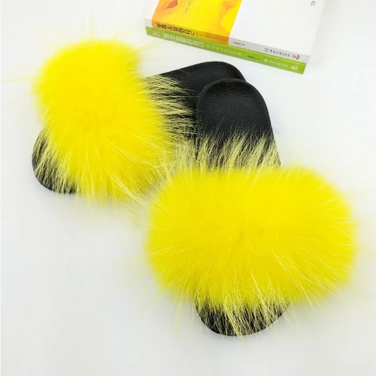 

OEM cc mink fur slides Fancy slippers for girls faux fur women slides Summer slippers