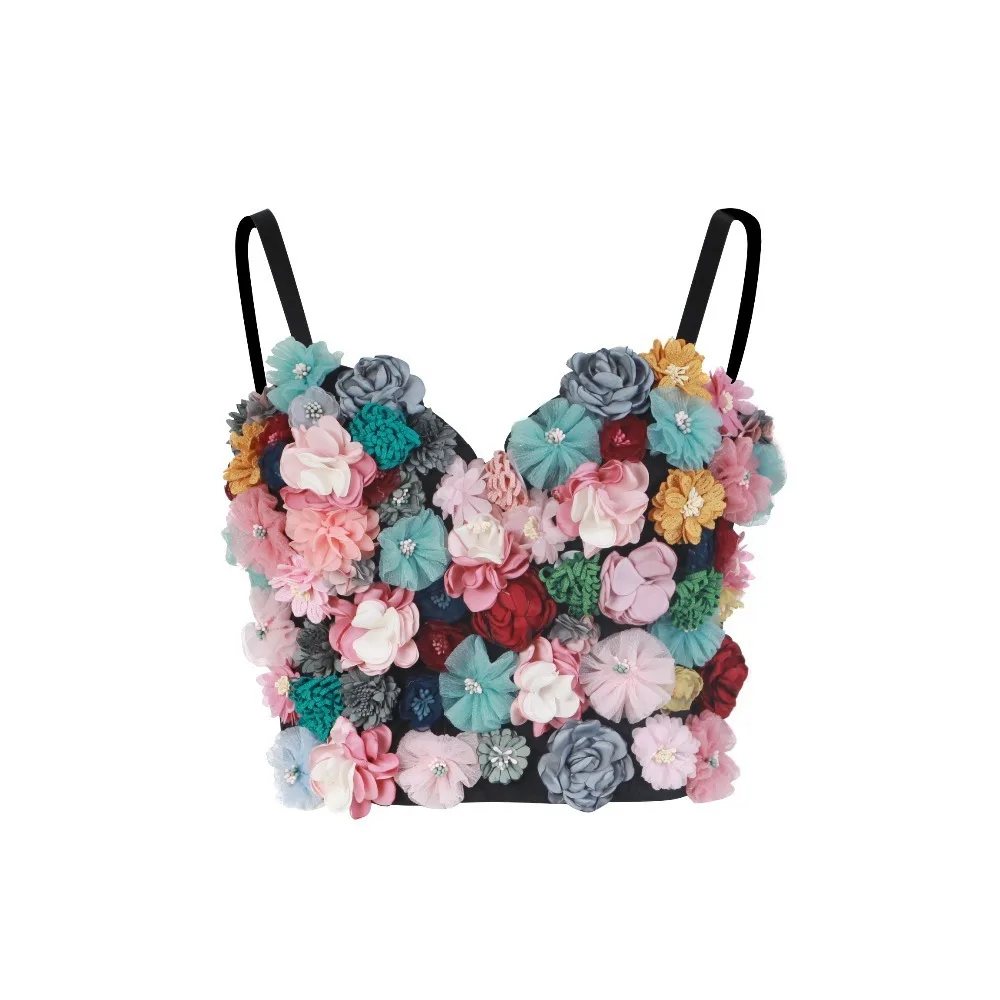 

2020 summer Fashion ladies strapless 3D flower women sexy blouse crop tops