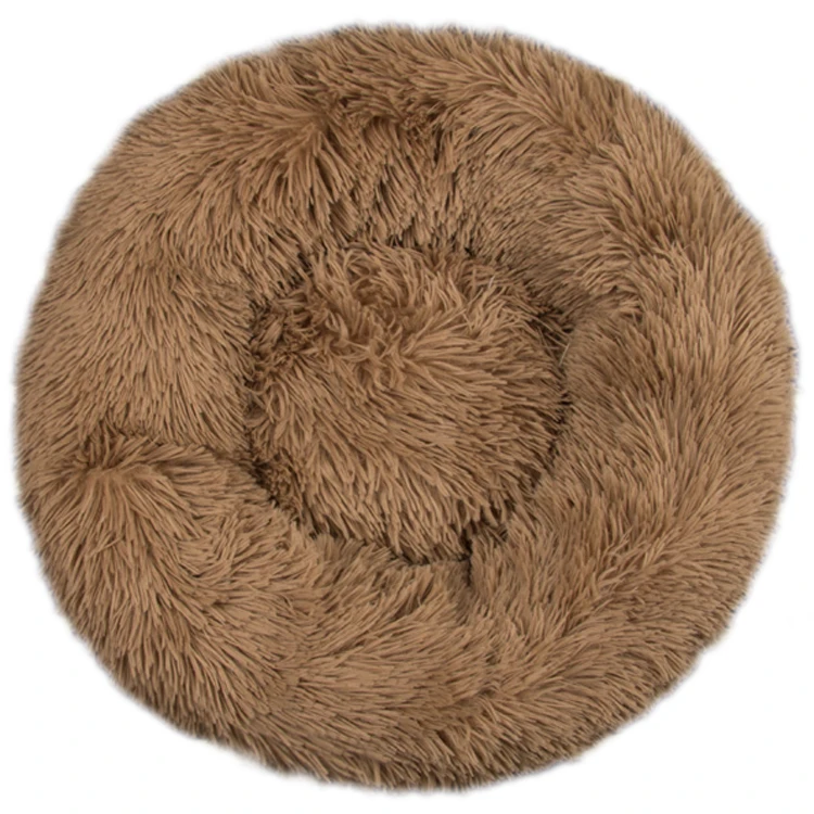 

Dropshipping Solid Soft Warm Fluffy Faux Fur Round Calming Pet Bed Luxury Washable Donut Faux Fur Pet Bed Comfy Custom for Pets, 35 colors / customized