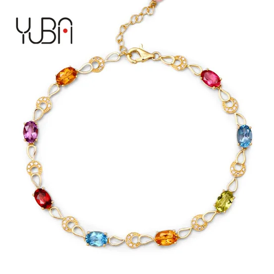 

rainbow fashion Stainless Steel gifts tourmaline color Emera Rose Gold Plated candy charm bracelet Jewelry Women's Gift