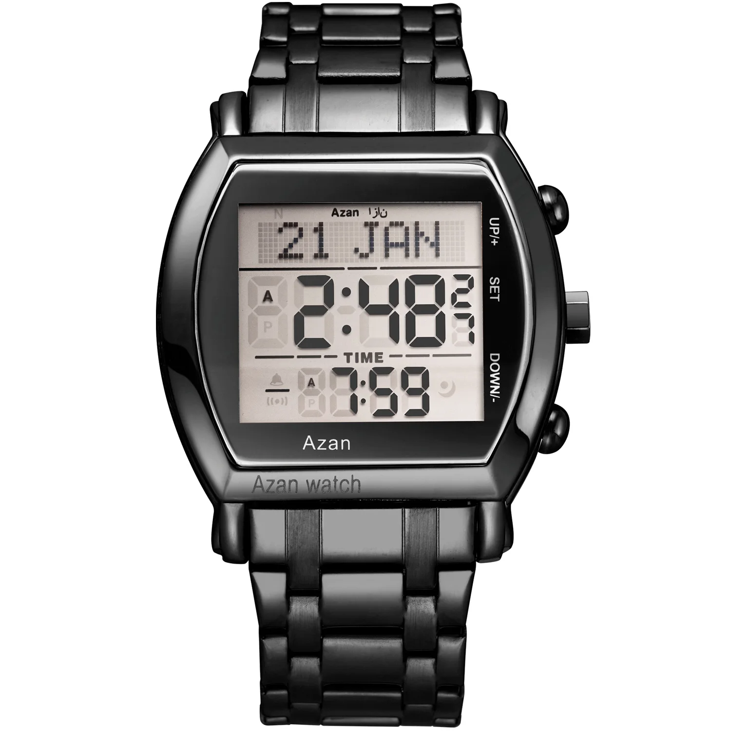 

2021 New Arrival Man Qibla watch 3atm Waterproof Alloy luxury Digital Sport Multi-function Muslim Azan Watch