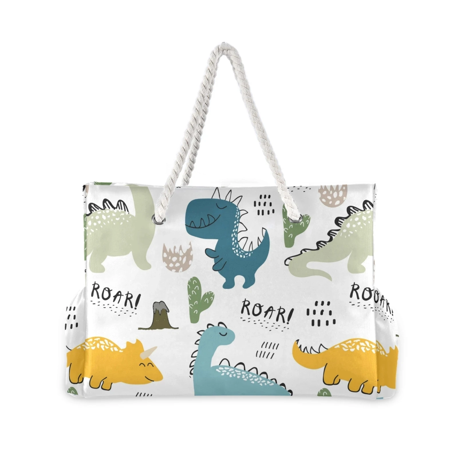 

Cartoon Dinosaur Print Large-Capacity Tote Bag Fabric Cotton Reusable Shopping Bag Female Beach Handbag, Can custom