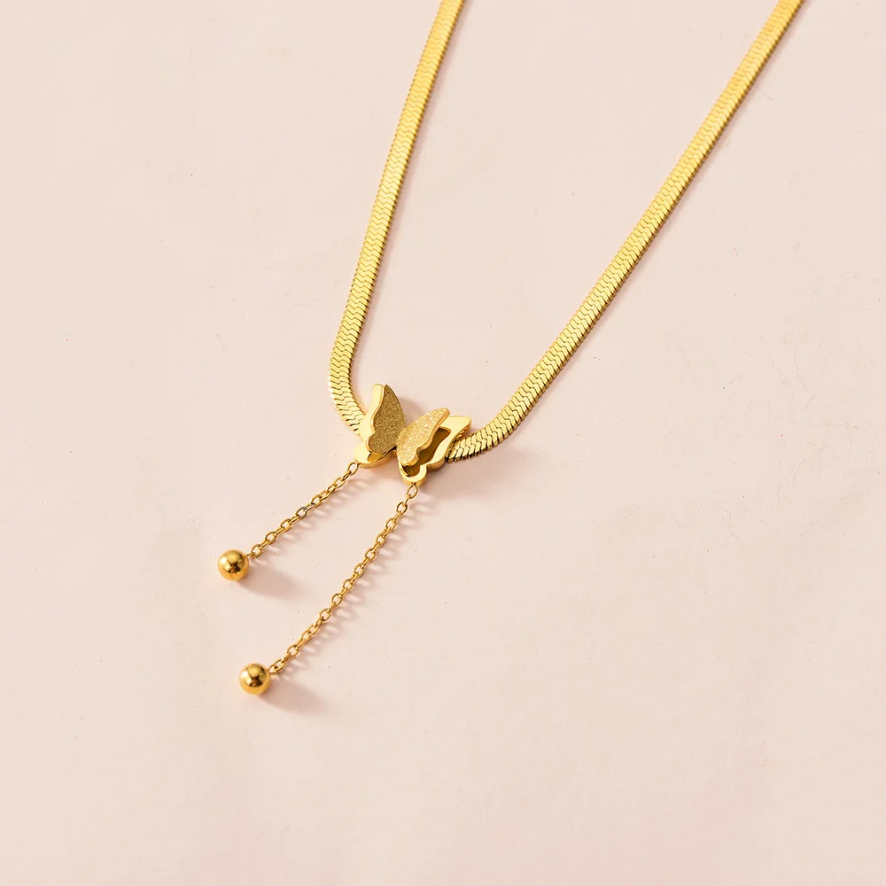 

New Arrival Trendy Butterfly Gold Chain Charm Stainless Steel Pendant Necklace Butterfly Choker Pendant Necklace for Women