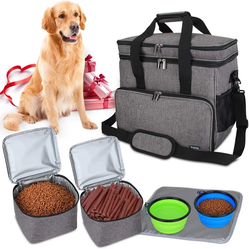 

Multi-function Pet Outdoor Treat Tote Organizer Bags For Cat Week Away Food Holder Travel Backpack Folding BowlDog Training Bag