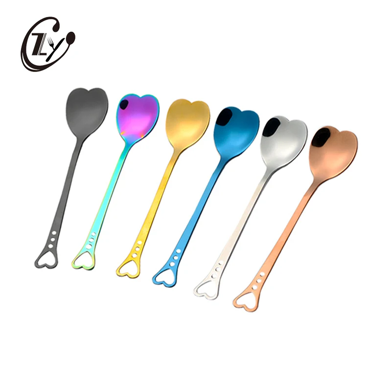 

Creative Colorful Stainless Steel 410 Heart Shape Spoon Taste Coffee Tea Yogurt Spoon For Gift, Silver,gold,rose gold,rainbow,black,blue