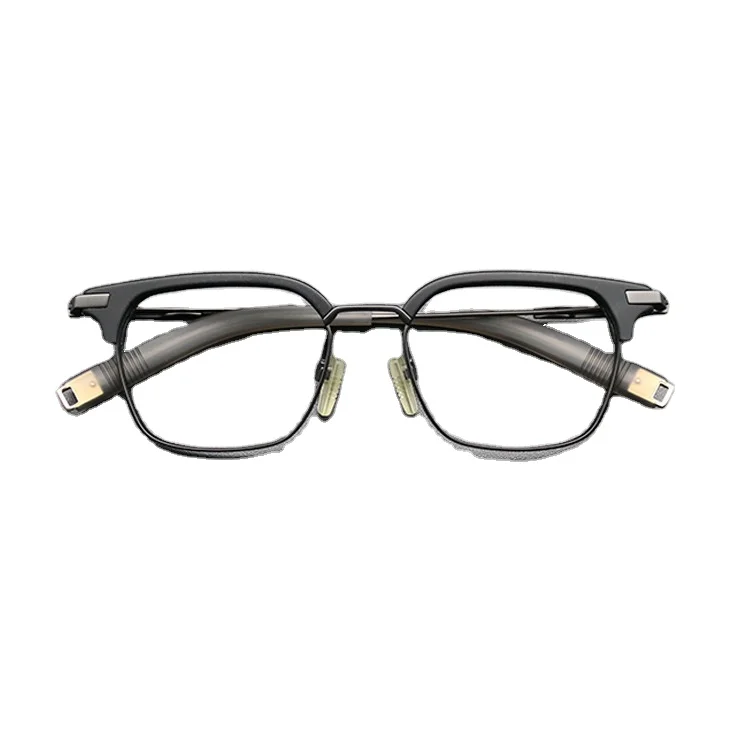 

Wholesale new titanium retro classic half frame eyeglass frame women men acetate myopic square frame pure titanium eye glass, 4 colors
