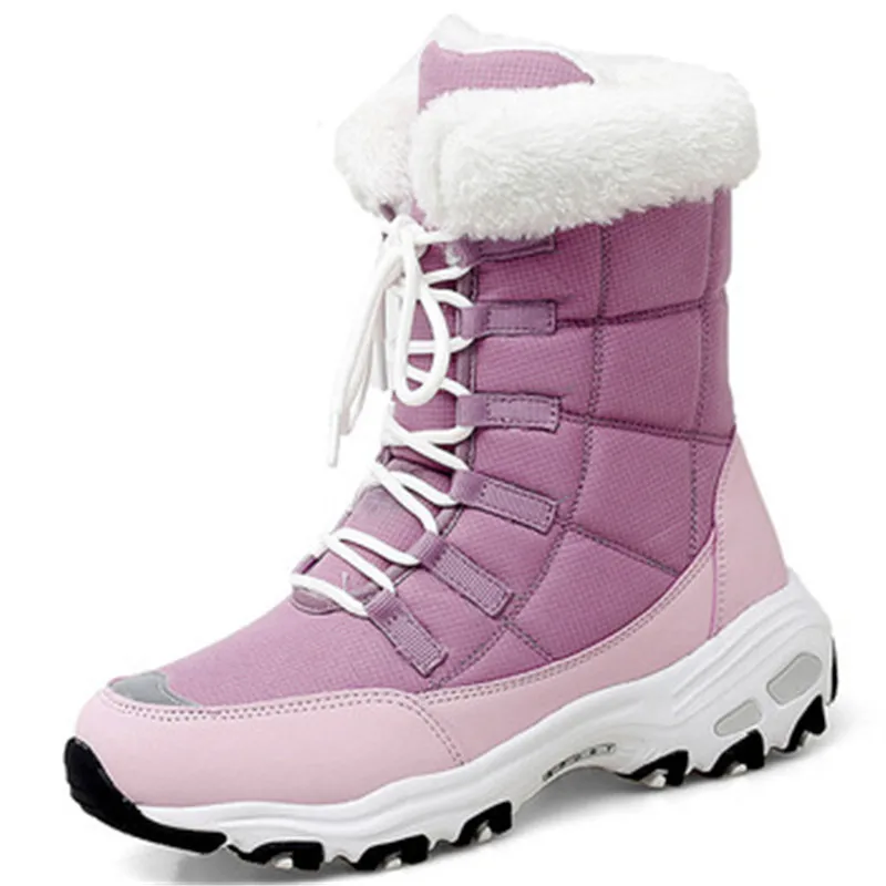 

Dropshipping Women Snow Boots Winter Shoes Anti-slippery Platform Heels Warm Plush Women's Hiking White Footwear Plus Size 47
