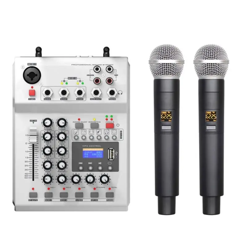 

Wholesale Professionl Audio UHF dual channel wireless microphone Handheld mic audio mixer for live broadcast recording karaoke