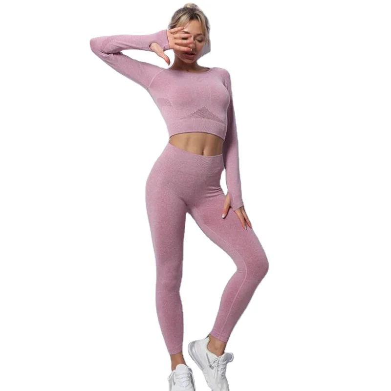 

Fitness Leggings Sports Gym Wear Workout Activewear Seamless Mat Set Summer Yoga Fitness Set, Same as picture shows