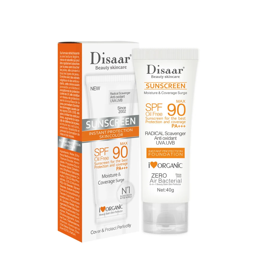 

Disaar SPF 90 Sunblock Moisturizer Whitening Organic Sunscreen Cream for All Skin Waterpoof Concealer Sunscreen Cream