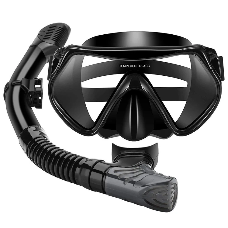 

Anti-Fog Tempered Glass Snorkel Mask Set Professional Anti Leak Snorkel Set for Dry Snorkeling, Swimming, Scuba Diving, Black