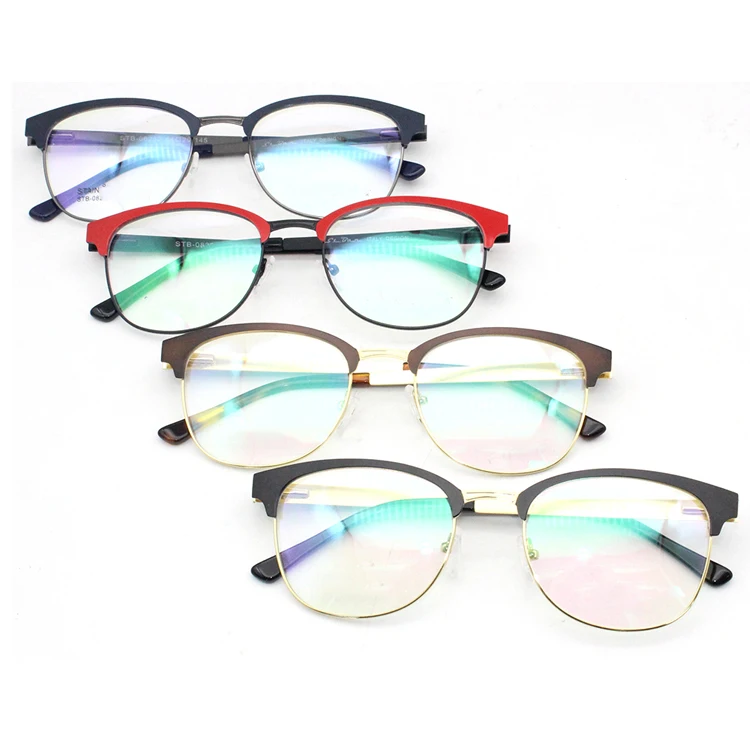 

M005 Retro In Stock Fashion Round Stainless Two Color Optical Frame Thin Temple Unisex Metal Eye Glasses Frames