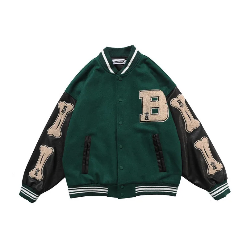 

Fashion Baseball Coat Loose Casual Letterman Jacket Mens Patch Polyester Cropped Varsity Jacket