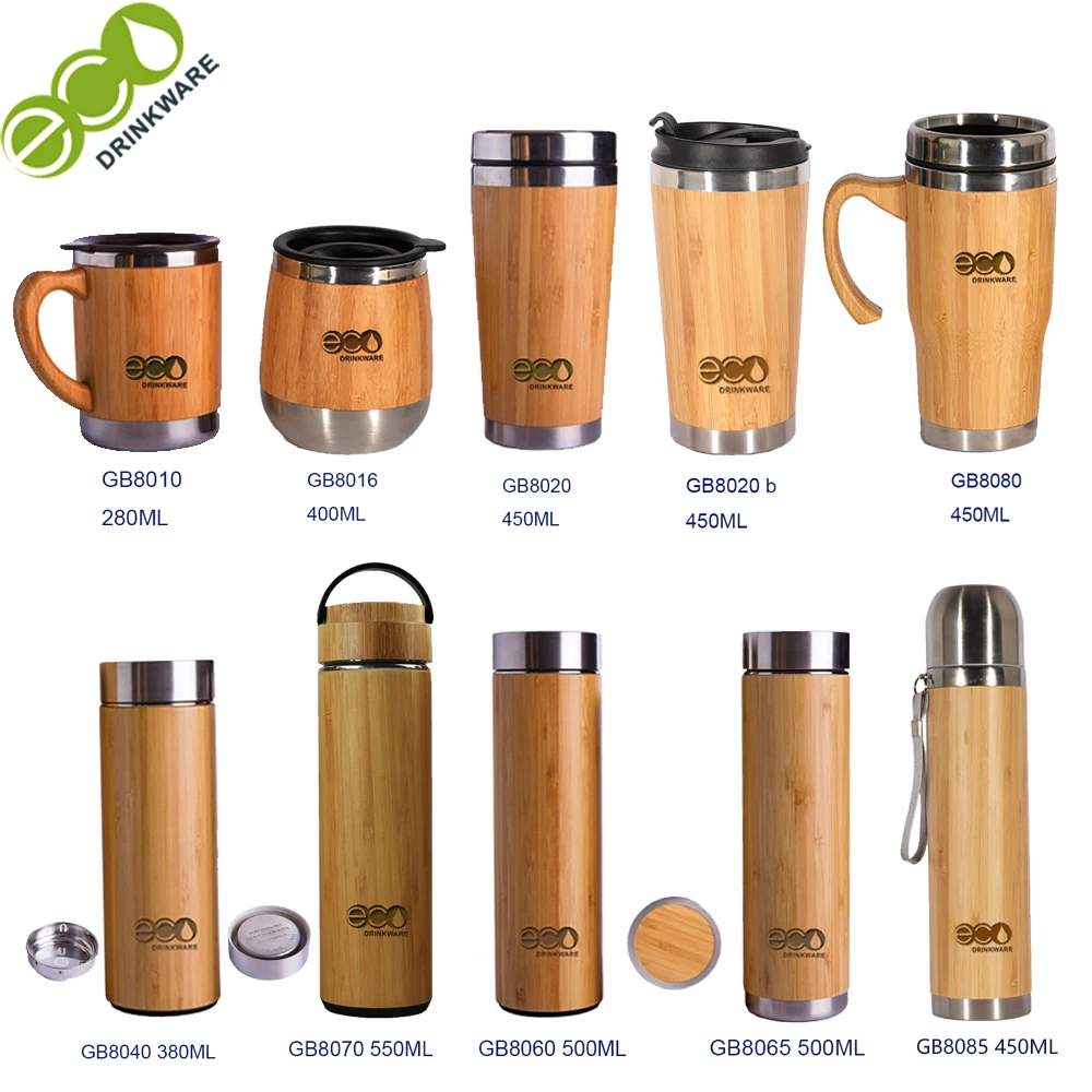 

Direct factory BPA free customizable logo eco-friendly water bottle bamboo coffee cup drink bottle with steel bottom