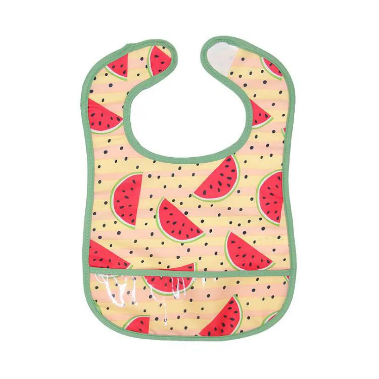 

fruit printing cheap price lower moq silicone baby bibs with pocket baby food silicone bibs