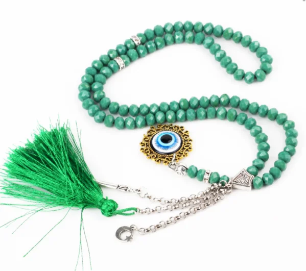 

Islamic green rosary tassel eye alloy prayer beads muslim necklace, Gold color