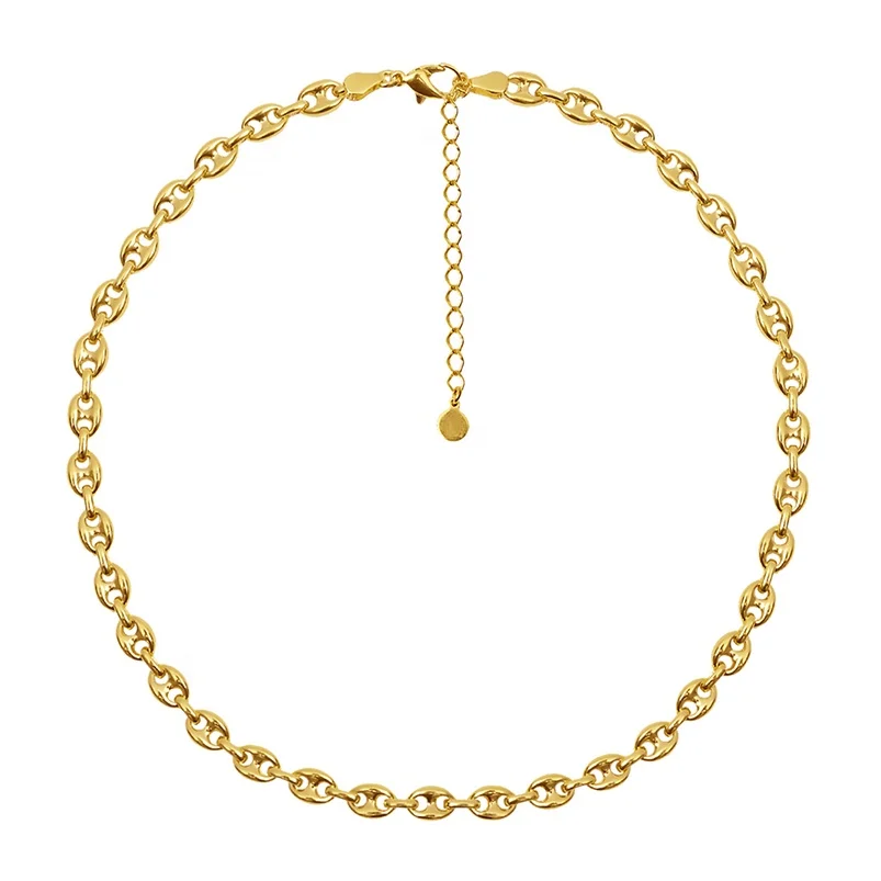 

Gemnel fashion jewellery 925 silver 18k gold mariner chain anchor bean chain pig nose chain necklace