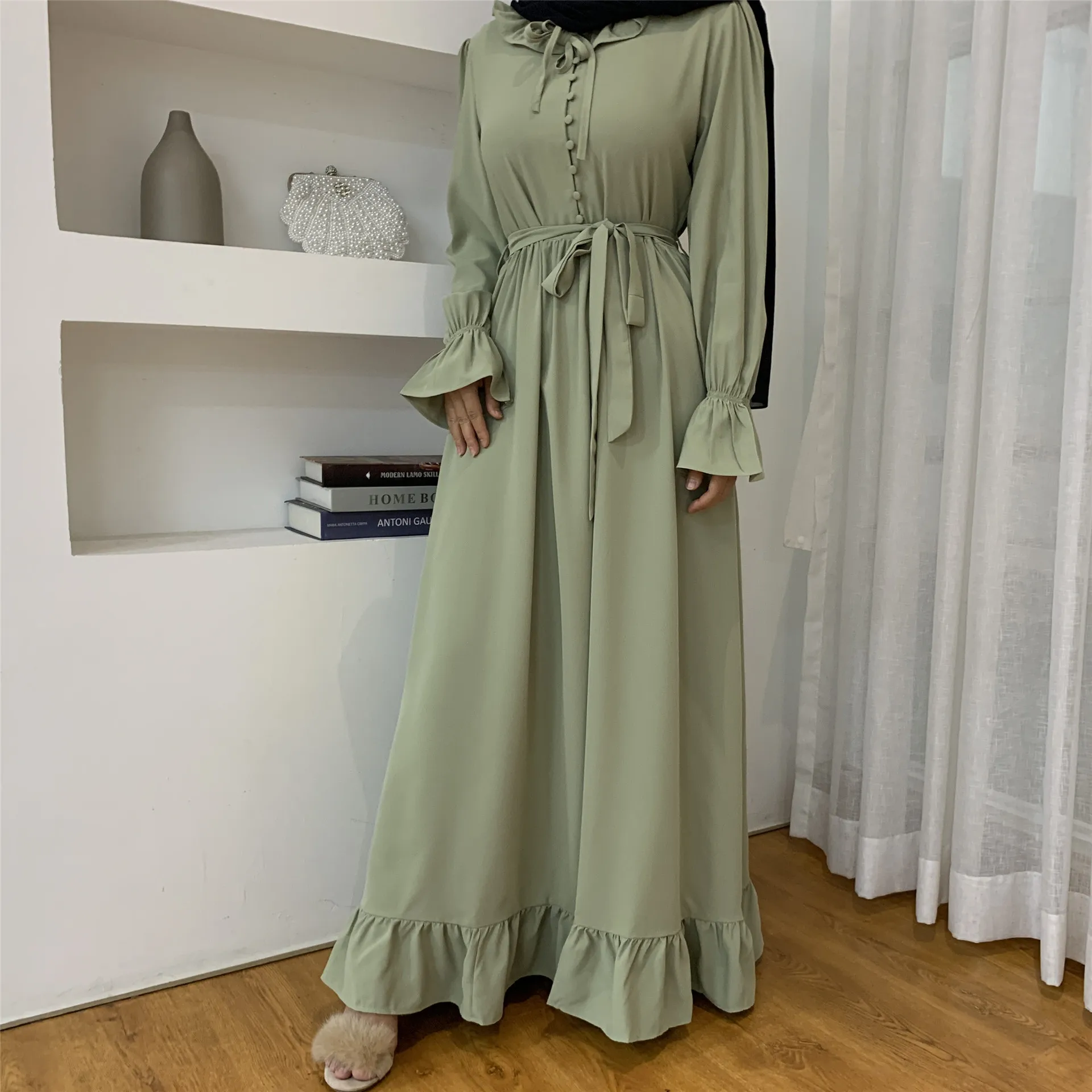 

Solid color patchwork muslim dress party evening abayas
