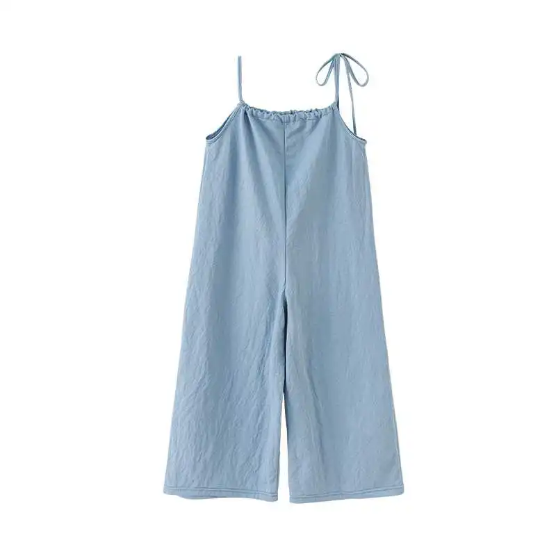 

Solid color casual wide-leg suspender pants all-matching girls' casual pants
