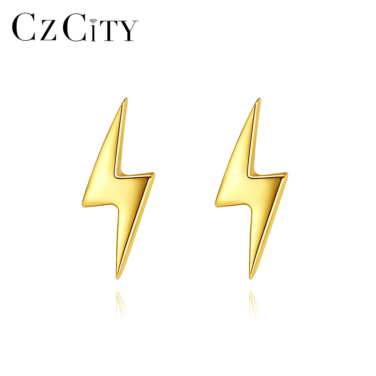 

CZCITY Fulmination Golden Ear Ring 925 Sterling Silver Stud Lightning Earrings