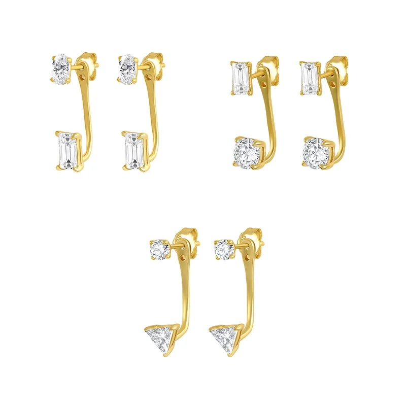 

Triangle Rectangle AAAAA Zirconia CZ Convertible 2 in 1 Earrings SS 925 Sterling Silver Jewelry Trendy