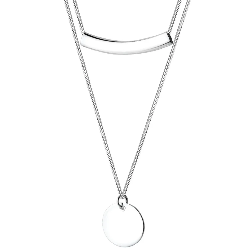

N1230 Bulk Wholesaler Jewelry 925 Silver Double Chain Female Round Geometric Long Collar Bone 925 Silver Necklace