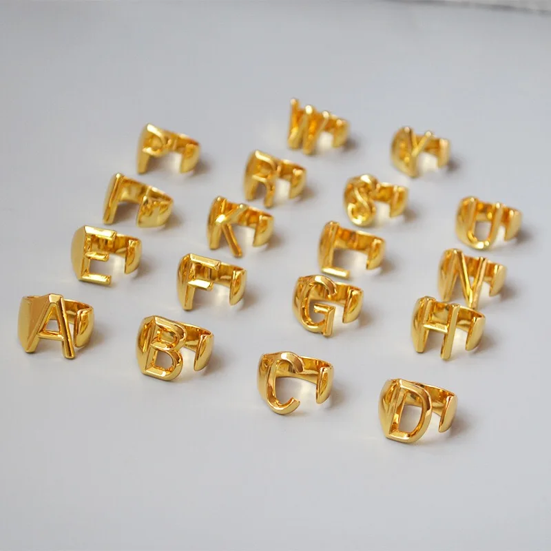 

Personalized Gold Bold Initial Letter 26 Alphabet Letter A-Z Open Ring Adjustable Women Statement Rings Signet Ring 18K Gold Pla