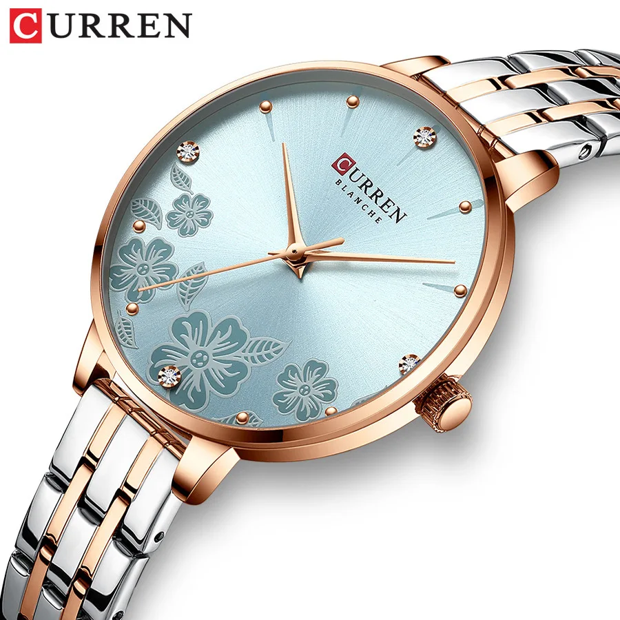 Curren 9068 Women Simple Quartz Watches New Fashion Luxury Sparkling Rhinestone Stainless Steel Bracelet Business Sports 35mm