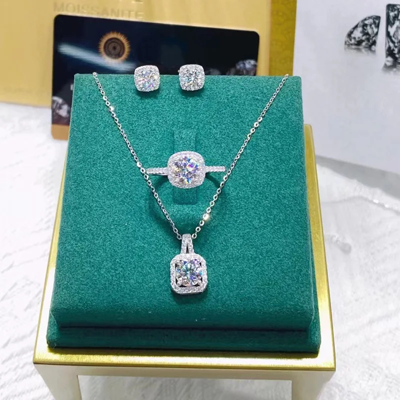 Fashion Jewelry Sets Shiny Stainless Steel Zircon Pendant Necklace Earrings And Rings Set Women Cz Earrings Stud Set For Gift