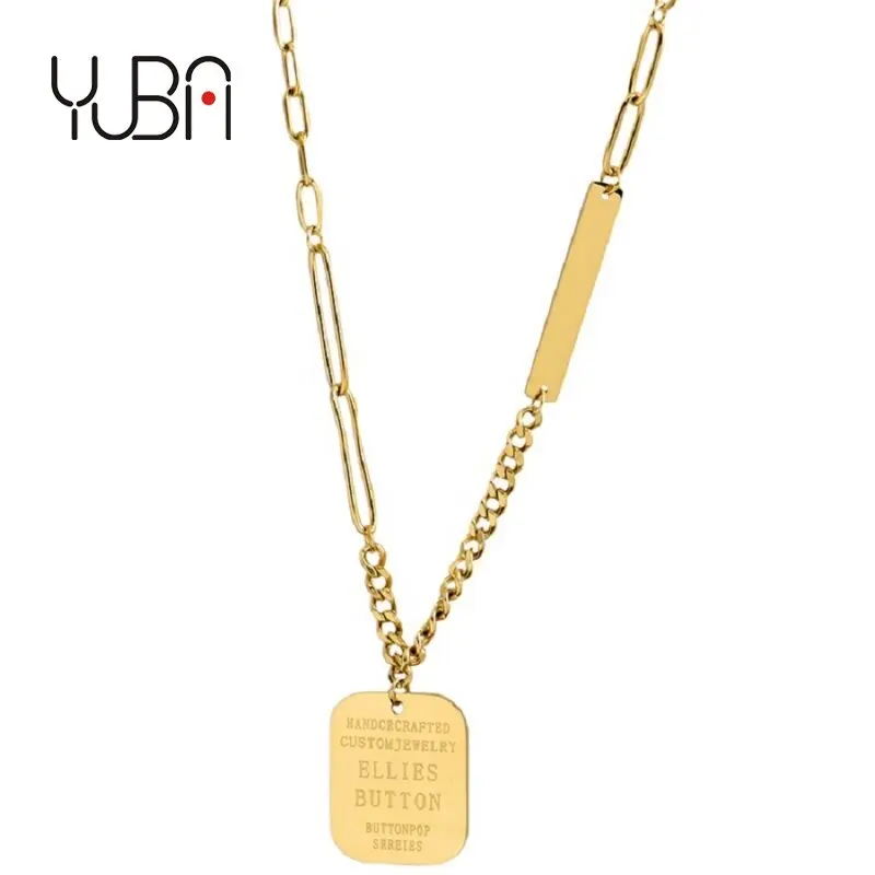 

Titanium steel light luxury high sense square brand letter necklace women