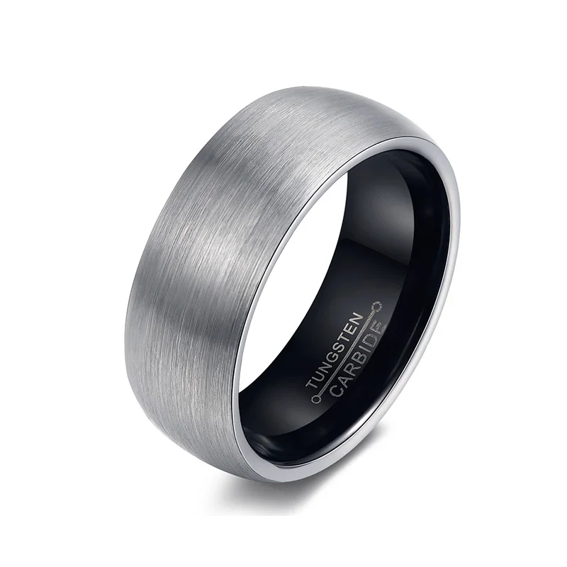 

8mm Mens Black Silver Brushed Domed Tungsten Wedding Bands Cheap, Silver & black